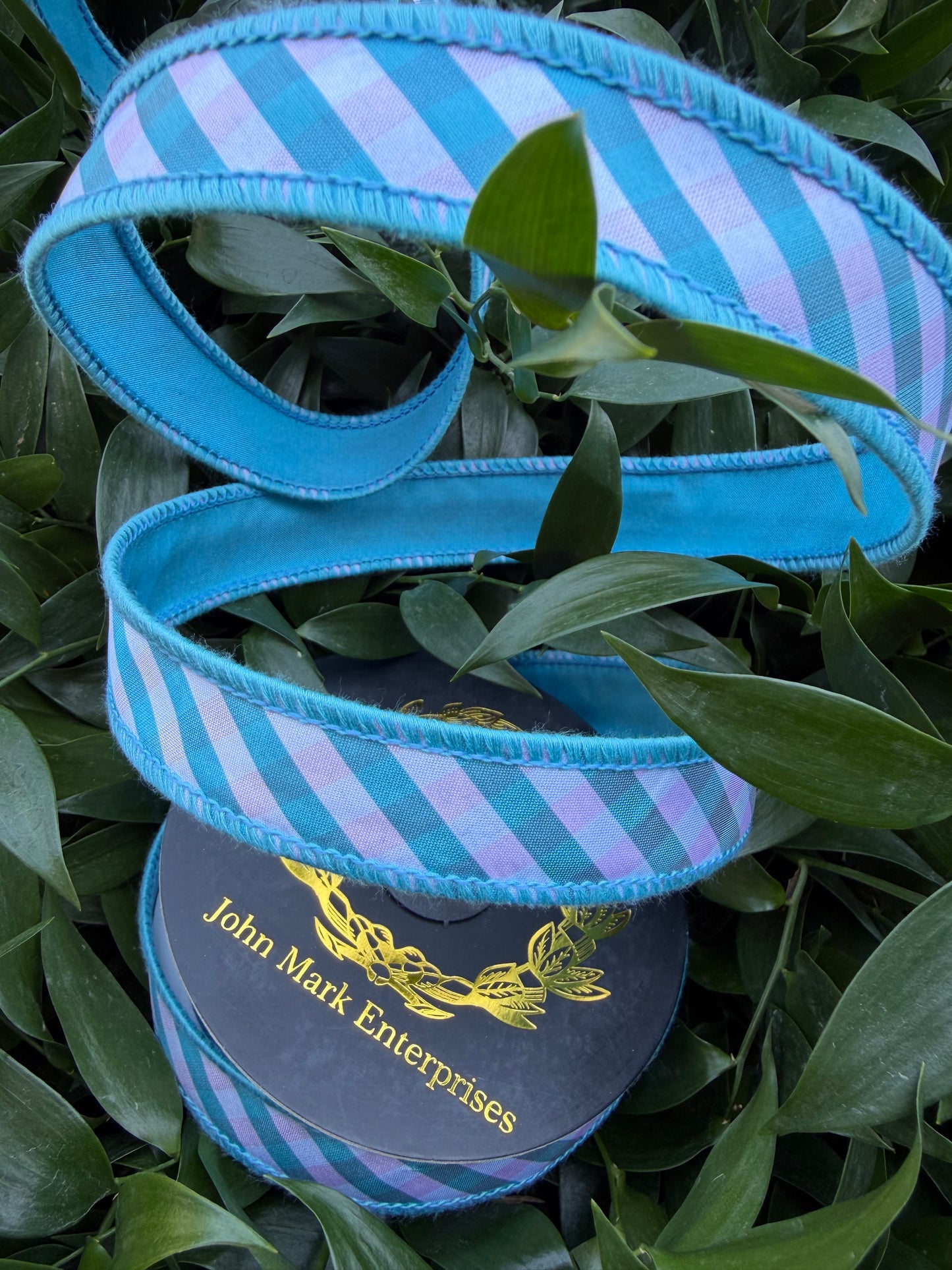 BIAS TAFFETA CHECKS DBL FUSED TAFFETA 1"x10YD TURQUOISE HEAVY WIRED RIBBON