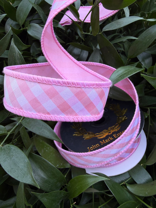 BIAS TAFFETA CHECKS DBL FUSED TAFFETA 1"x10YD PINK HEAVY WIRED RIBBON