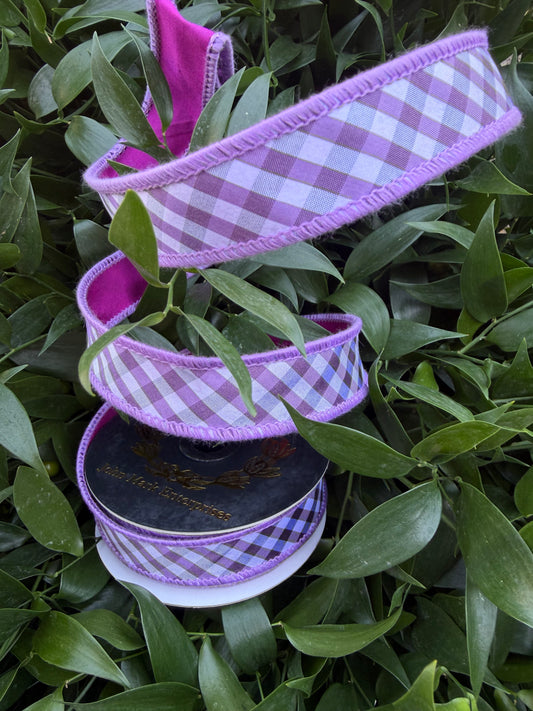 BIAS TAFFETA CHECKS DBL FUSED TAFFETA 1"x10YD PURPLE HEAVY WIRED RIBBON