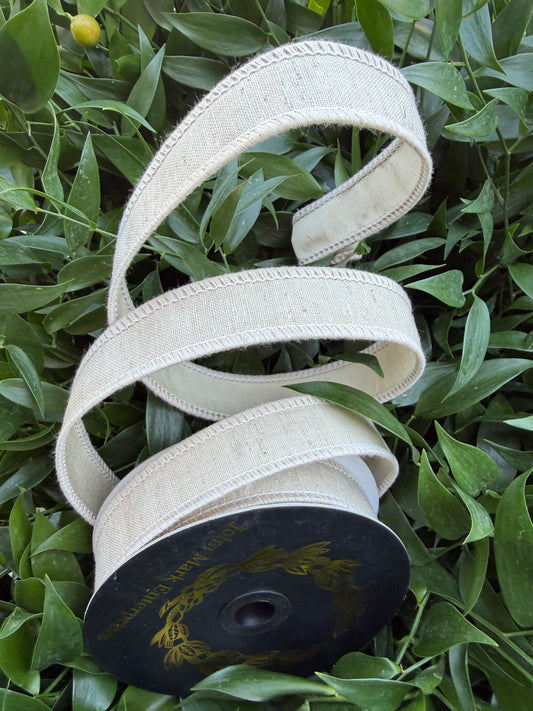LINEN LOOK/TAFFETA FUSED 1"X10YD NATURAL HEAVY WIRED RIBBON