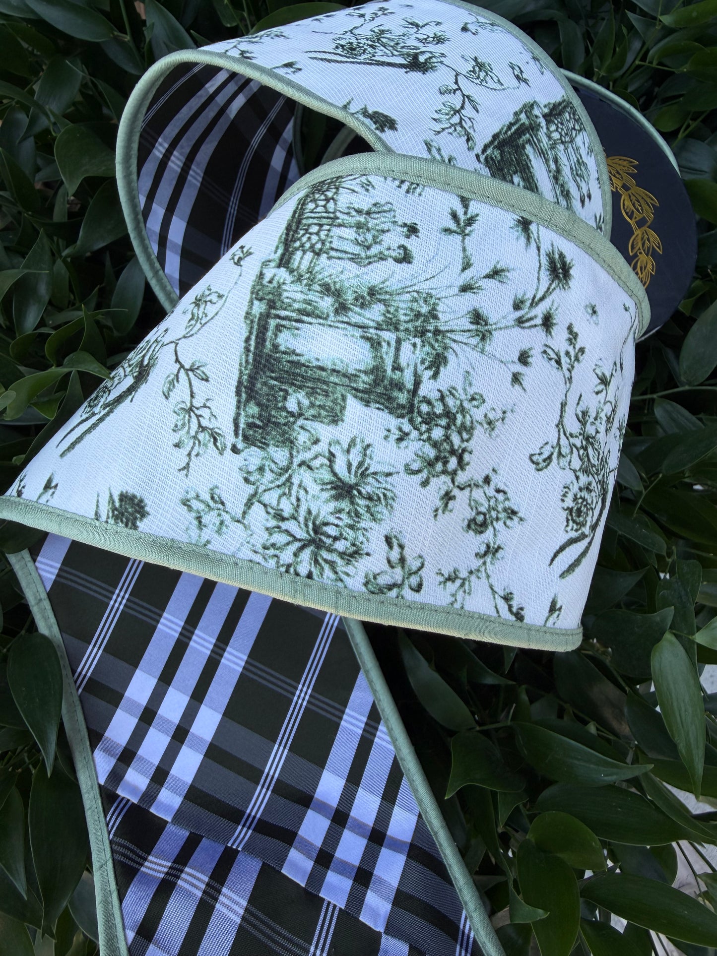 CHINOISERIE DIGITAL/TAFFETA PLAID FUSED/DUPION PIPING 4"X10YD GREEN HEAVY WIRED RIBBON