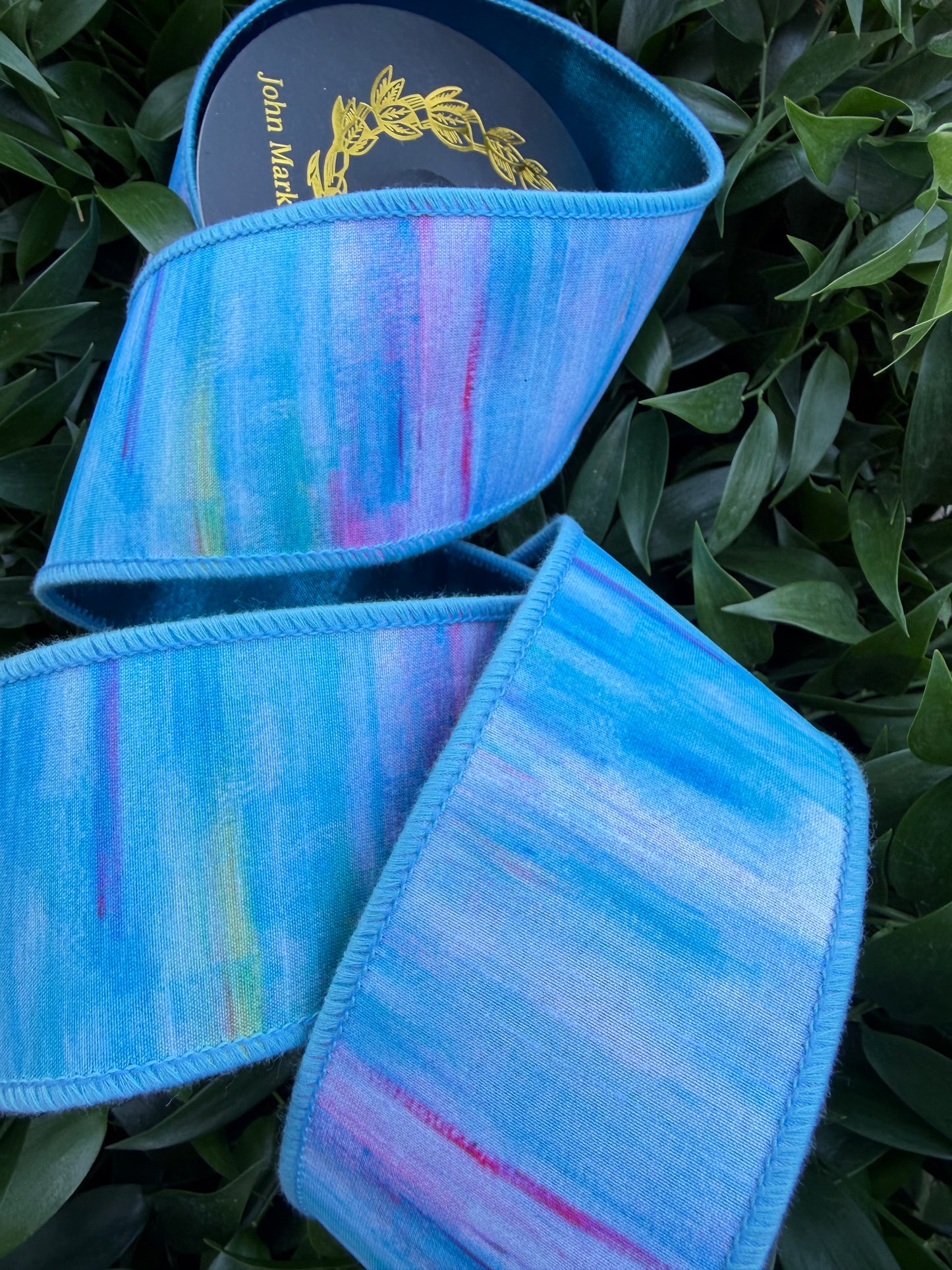 SUMMER SKY WATER COLOR DIGI/DUPION FUSED 2.5"x10YD BLUE HEAVY WIRED RIBBON