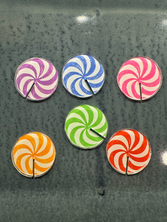 Bright Peppermint Swirl Candy, Drink Markers, Set of 6