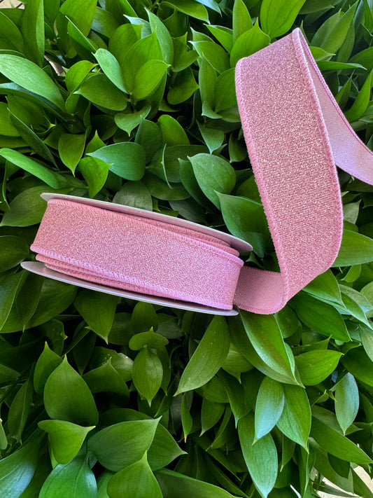 Light Pink Fine Glitter Wired Ribbon 7/8"x10 YD