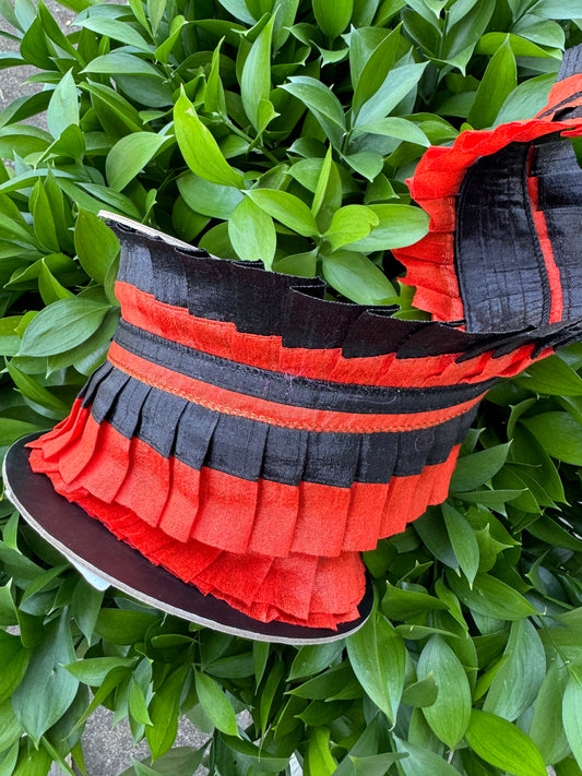 Orange/Black Ruffled Wired Ribbon 4"x 5YD