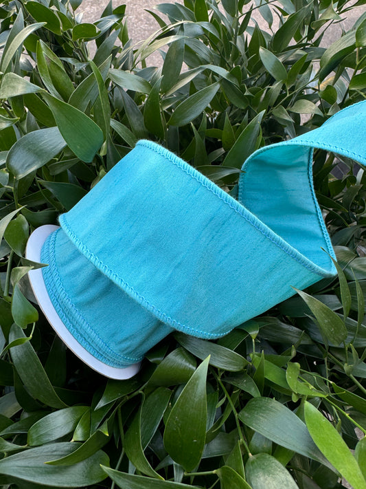 JME heavy wired ribbon. TURQUOISE Dupion 2.5"x 10YDS