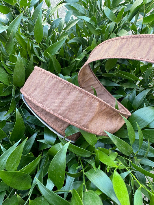 JME heavy wired ribbon. DARK BROWN Dupion 1.5"x 10YDS