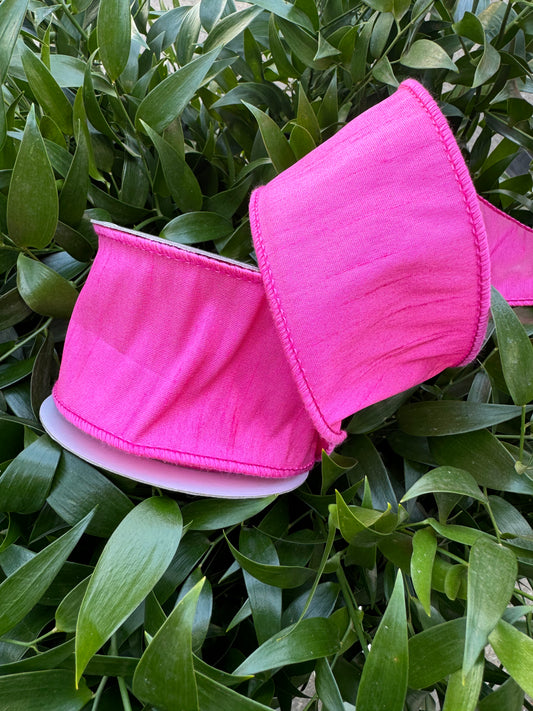 JME heavy wired ribbon. HOT PINK Dupion 2.5x 10YDS