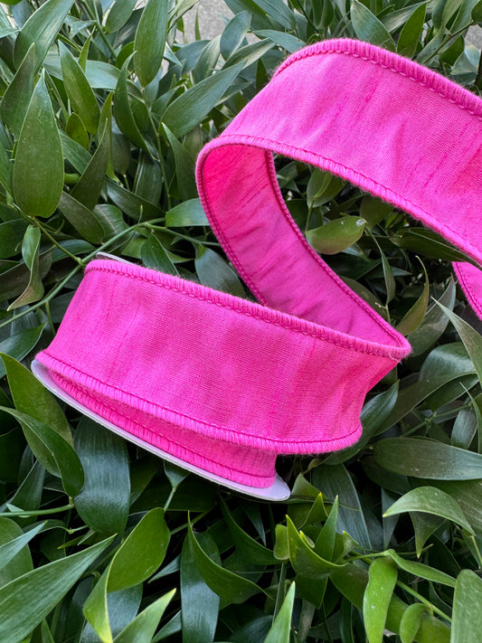 JME heavy wired ribbon. HOT PINK Dupion 1.5"x 10YDS