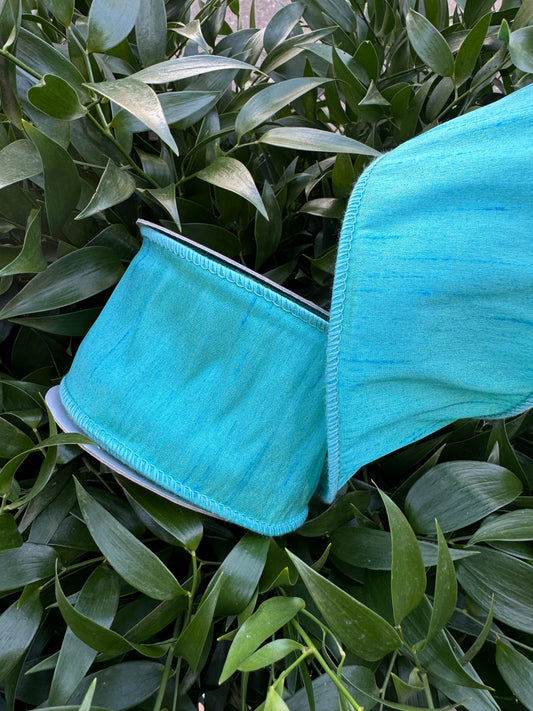 JME heavy wired ribbon. TEAL Dupion 2.5"x 10YDS