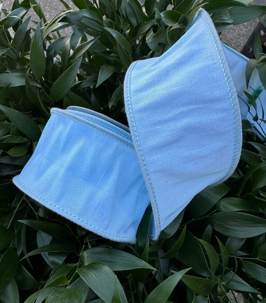 JME heavy wired ribbon. Light Blue dupion 2.5" x 10 yards