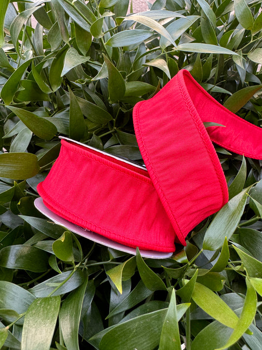 JME heavy wired ribbon. Red Dupion 1.5" x 10 yards