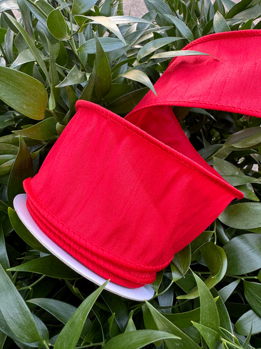 JME heavy wired ribbon. Red Dupion 2.5" x 10 yards