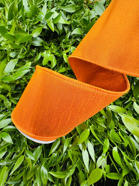 JME heavy wired ribbon. DARK ORANGE Dupion 4"x 10YDS