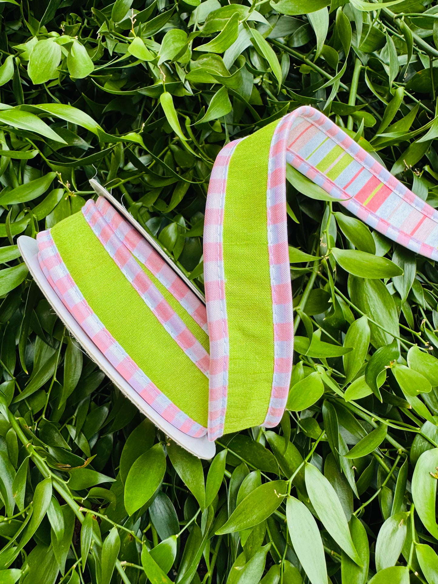 JME heavy wired ribbon. LIME Dupion with Pink/Lime Striped Back 1"x 10YDS