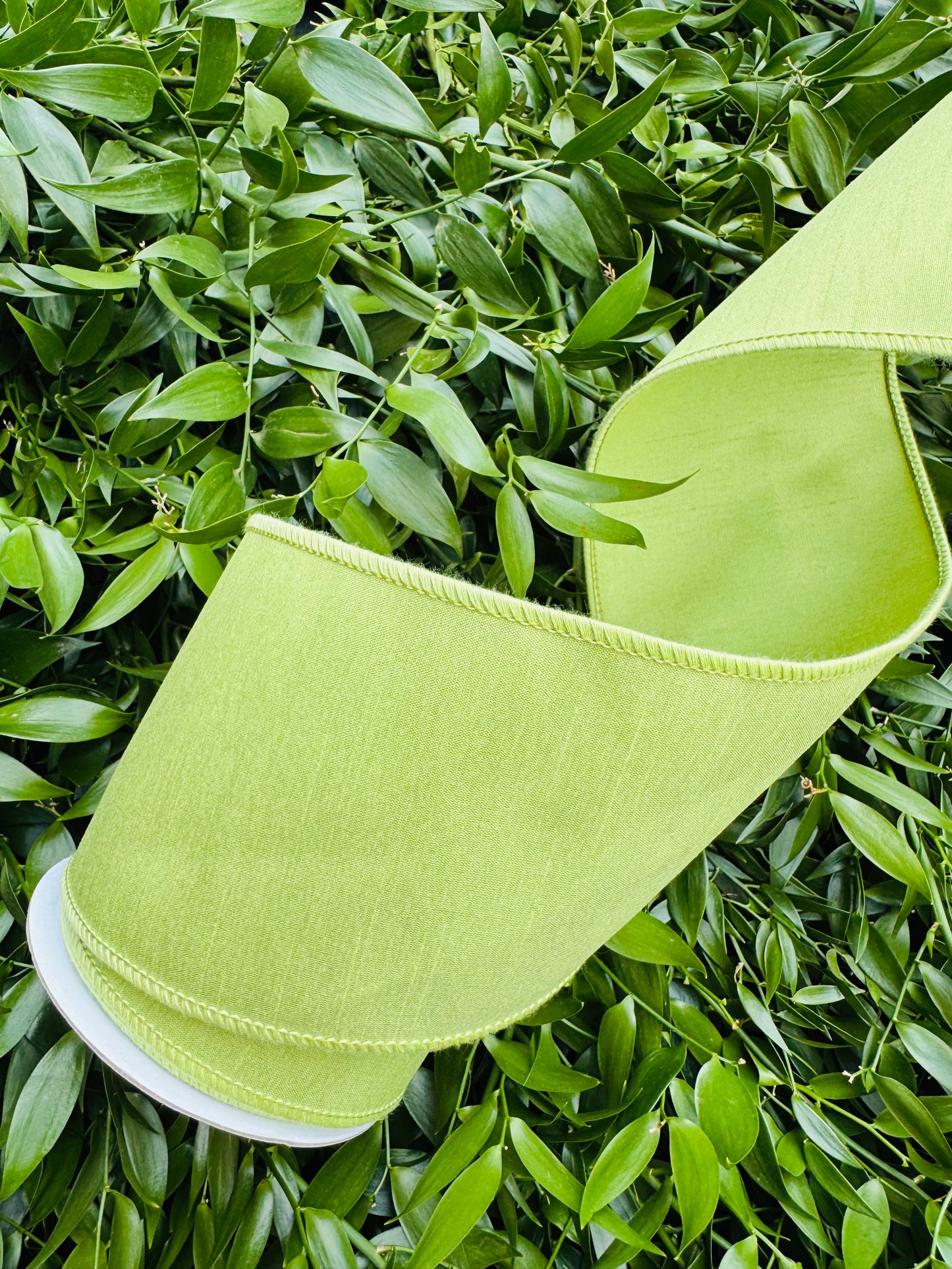 JME heavy wired ribbon. LIME Dupion 4"x 10YDS