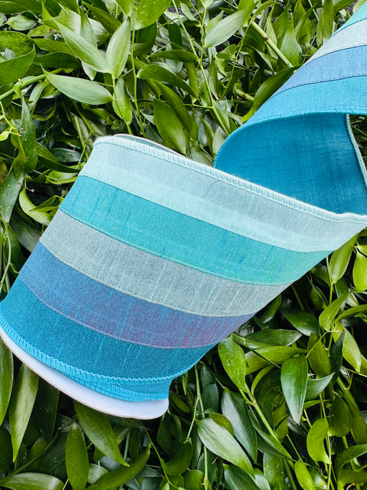 JME heavy wired ribbon. BLUE Stitched Stripes Dupion 5"x 10YDS