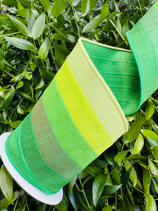 JME heavy wired ribbon. GREEN Stitched Stripes Dupion 5"x 10YDS