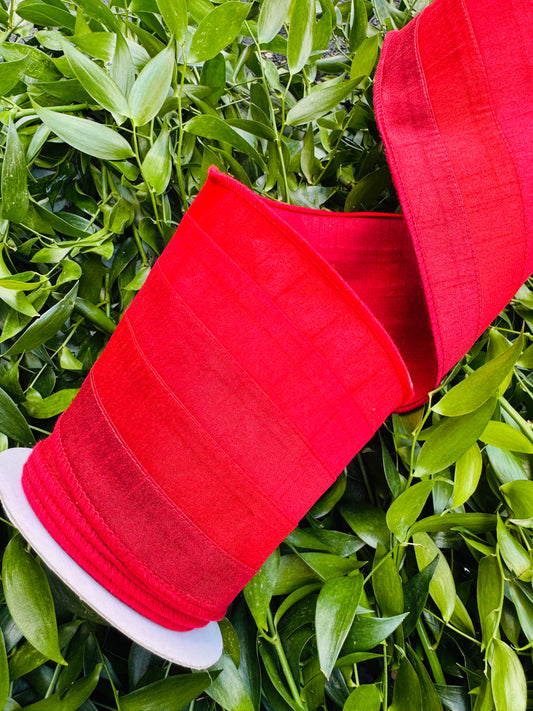 JME heavy wired ribbon. RED Stitched Stripes Dupion 5"x 10YDS