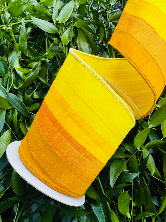 JME heavy wired ribbon. YELLOW Stitched Stripes Dupion 5"x 10YDS