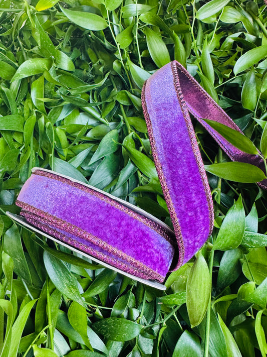 JME heavy wired ribbon. Purple velvet with Purple metallic back 1" x 10 yards