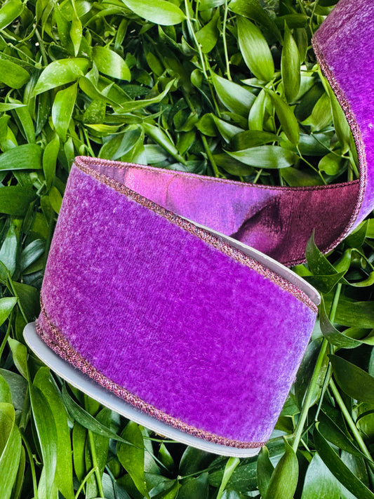 JME heavy wired ribbon. Purple velvet with Purple metallic back 2.5" x 10 yards