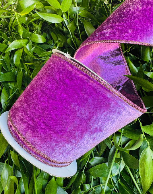 JME heavy wired ribbon. Purple velvet with Purple metallic back 4" x 10 yards