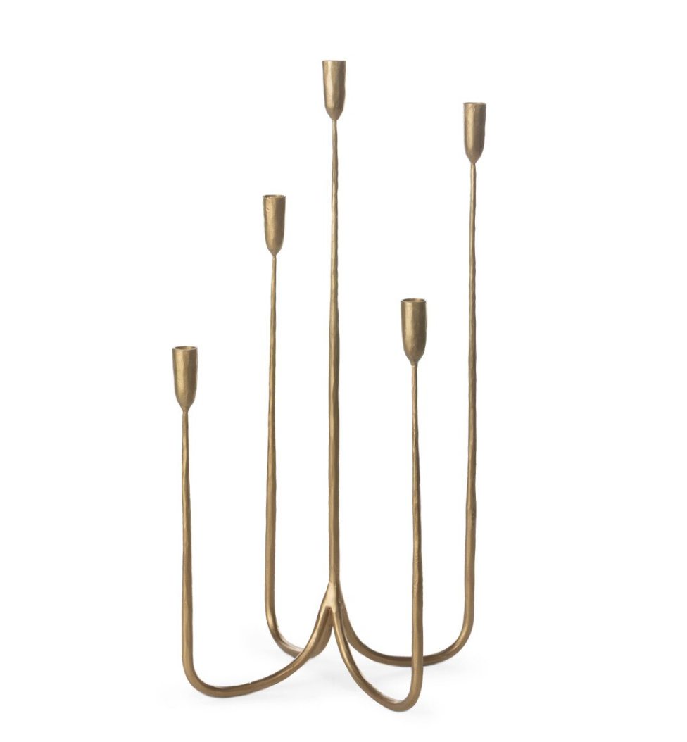 Forged Iron Brass Curved Candelabra, Tall  L10.00" x W10.00" x H29.00"