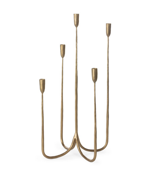 Forged Iron Brass Curved Candelabra, Tall L10.00" x W10.00" x H29.00"
