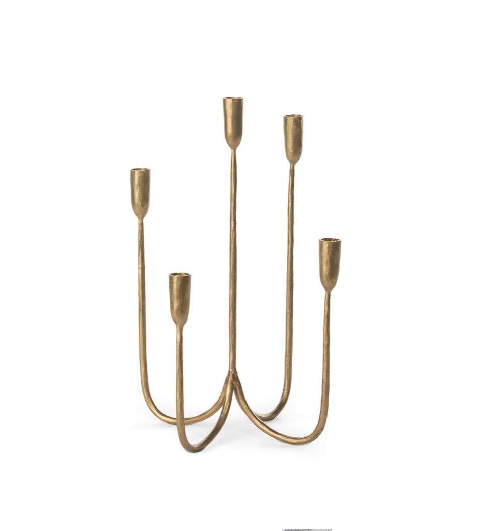 Forged Iron Brass Curved Candelabra, Short  L11.5" x W11.5" x H17.25"