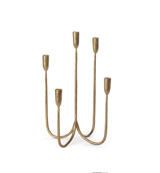 Forged Iron Brass Curved Candelabra, Short L11.5" x W11.5" x H17.25"